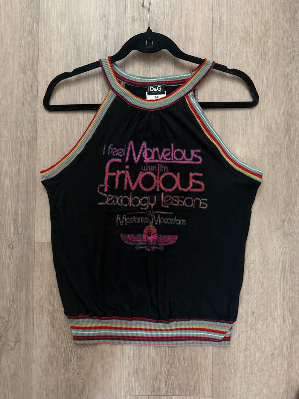 Dolce & Gabbana Vintage Graphic Halter Tank with Multicolor Trim